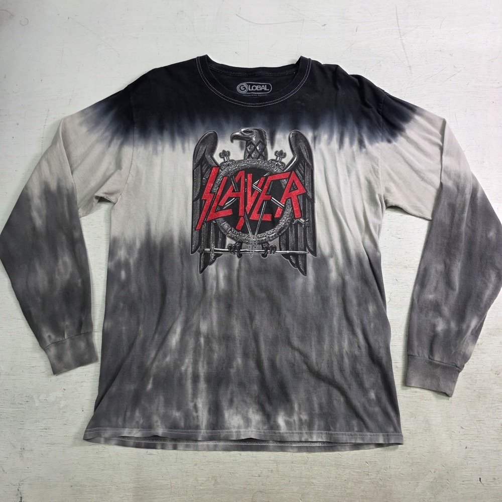 Slayer Eagle Tie Dye Long Sleeve T-Shirt Mens M/L Black Gray Band Metal 2021 VG